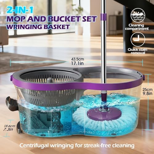 Masthome Spin Mop and Bucket Set, Compact Mop Bucket System - Image 2