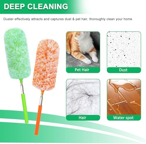 2 Pack Extendable Microfiber Feather Duster, Electrostatic Microfiber Head - Image 3