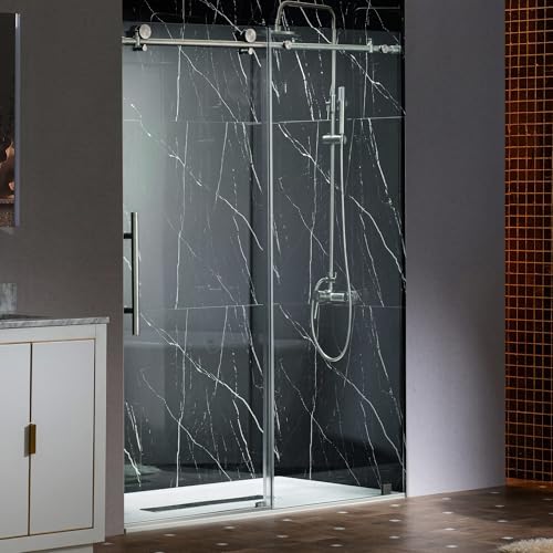 Woodbridge Frameless Single Sliding Shower Doors in Brushed Nickel Finish by Unknown