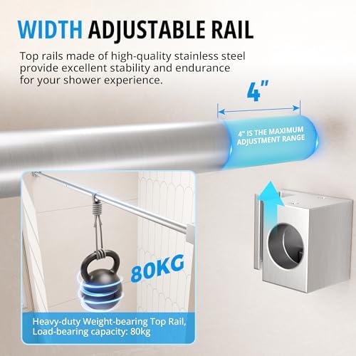 56"-60"W x 76"H Frameless Shower Door, 3/8"Tempered Glass, Brushed Nickel - Image 5