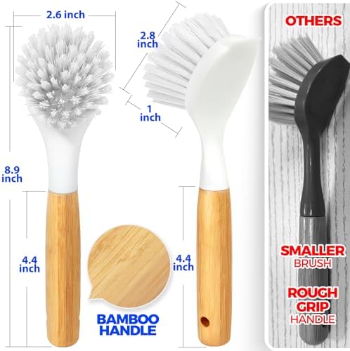 Holikme 3 Pack Dish Brush with Bamboo Handle Cleaning Brush - Image 6