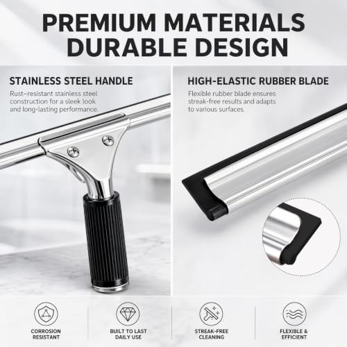 14'' Shower Squeegee for Glass Doors, Stainless Steel - Image 3