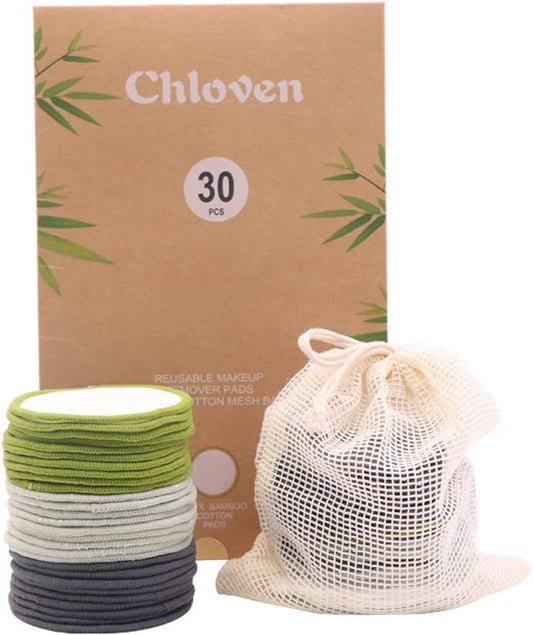 Chloven 30 Pack Reusable Makeup Remover Pads Bamboo Cotton Rounds by ChlovenUS