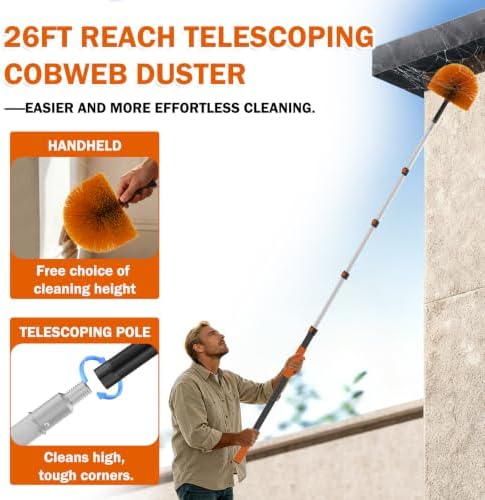 Buyplus 26FT Reach Cobweb Duster, Outdoor Spider Web Cleaner Brush - Image 2