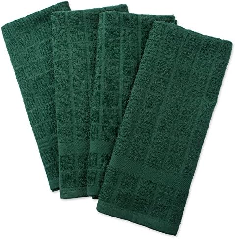 DII Basic Terry Collection Windowpane Dishtowel Set, Dark Green Solid, 4 Piece - Image 2