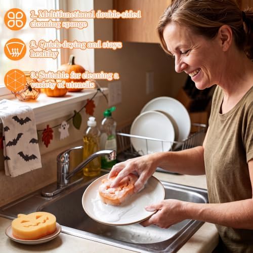 Tioncy 12 Pack Halloween Pumpkin Kitchen Sponges - Image 5