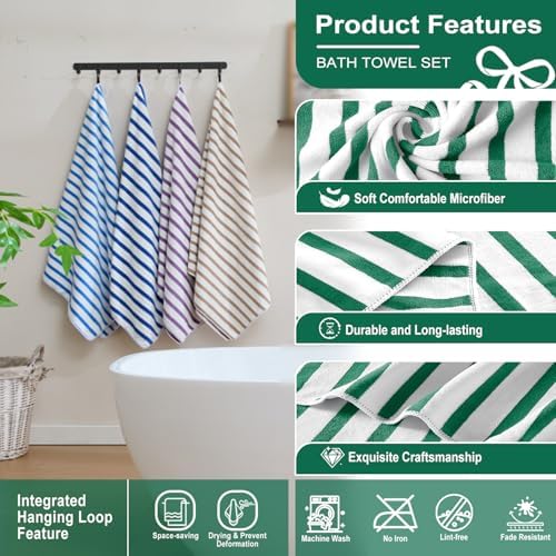 JML Microfiber Beach Towels, 6 Pack, Cabana Stripe Green - Image 3