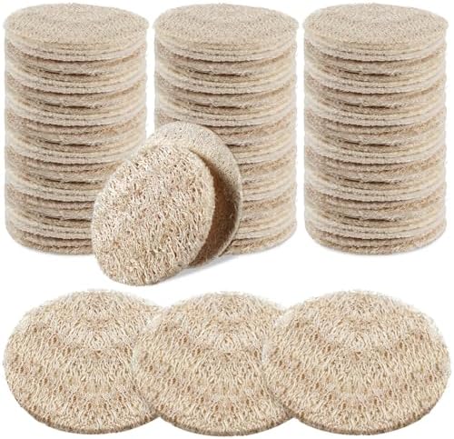100 Pcs Natural Loofah Exfoliating Pads 2.36" by Bokon