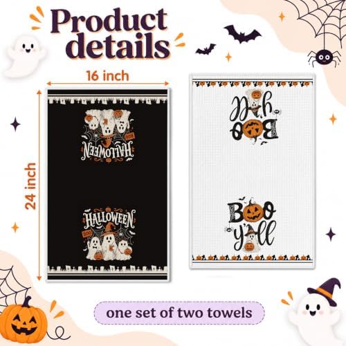 Ghost Pumpkin Halloween Kitchen Towels Set of 2 - Image 2