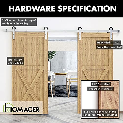 Homacer Brushed Nickel Non-Bypass Sliding Barn Door Hardware Kit, - Image 5