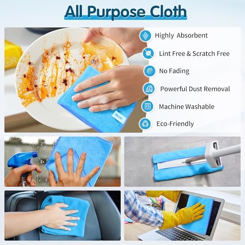 FIXSMITH Blue Microfiber Cleaning Cloth -Pack of 8, Highly Absorbent Cleaning - Image 5
