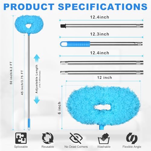 Ceiling Fan Cleaner Duster, Adjustable Microfiber Duster, 2 Dusters Blue - Image 2
