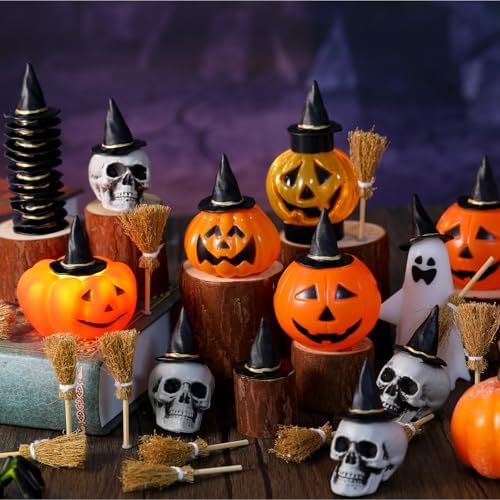 WinnerWhy 48 Pcs Mini Witch Hat Broom Set, 1.5 Inches - Image 2