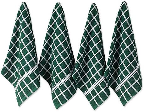 DII Basic Terry Collection Windowpane Dishtowel Set, Dark Green Check, 4 Piece - Image 6