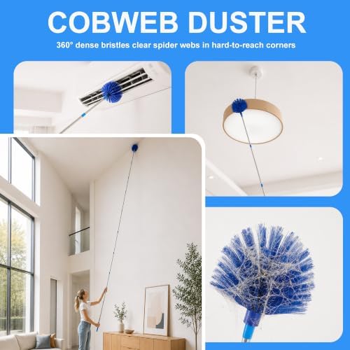 Cobweb Duster with 2-14 ft Extension Pole, Spider Web Brush, Microfiber Feather - Image 3