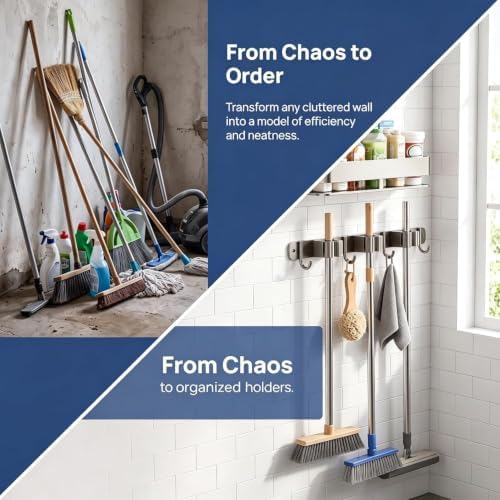 Broom Holder Wall Mount, Heavy Duty Mop Organizer - Image 3
