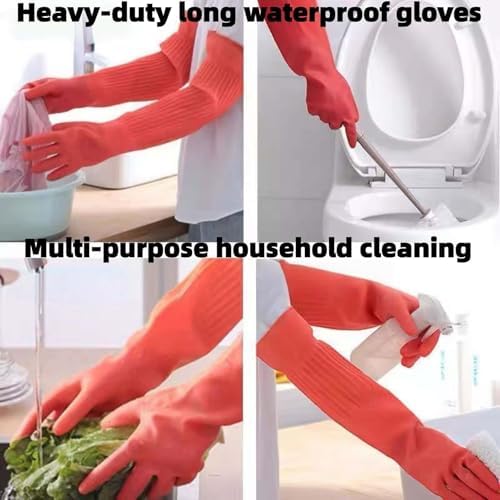 21.7inch Long Sleeve Red Rubber Cleaning Gloves Reusable - Image 6