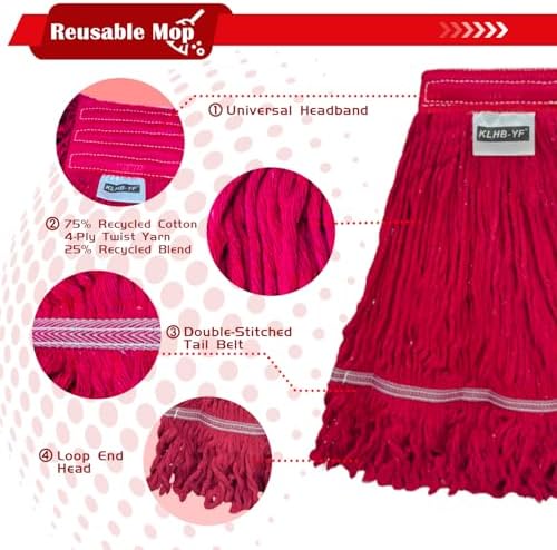 Heavy Duty Wet Industrial Cleaning Mop Head – 21 oz red mop Head Replacement - Image 3