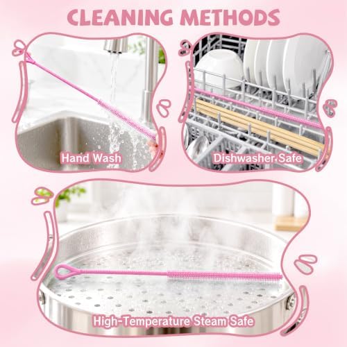 AONEZ Pink Silicone Straw Cleaner Brushes, 2 Pack, 0.24" & 0.35" Sizes - Image 5