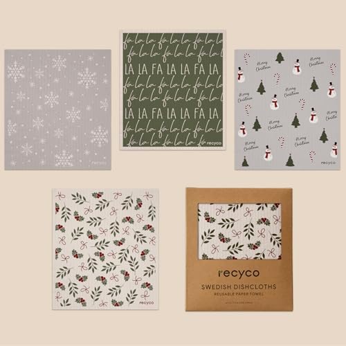 RECYCO 4 Pack Christmas Swedish Dishcloths by RECYCOHOMECOLLECTION