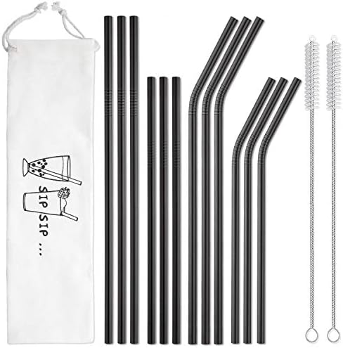 Hiware 12-Pack Black Stainless Steel Straws Reusable by HIWARE