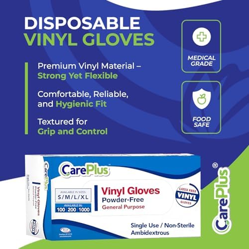 CARE PLUS Clear Vinyl Gloves Small, Latex Free Multipurpose - Image 2
