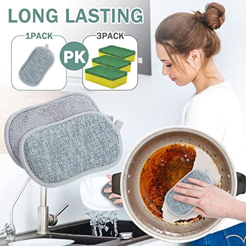 24 Pcs Reusable Scrub Sponges, Microfiber Washing Dish Scrubber - Image 4