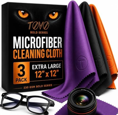 Extra Large Microfiber Cleaning Cloth – 3 Pack, 230 GSM Thick Lens Cleaner by TOVO-MadeforLife