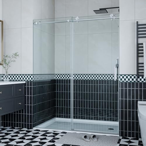 Frameless Sliding Shower Door 56–60 inch W x 76 inch H, Sliding Shower Door by GarveeLife