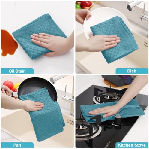 Homaxy 100% Cotton Terry Kitchen Towels, Lake Blue - Image 5