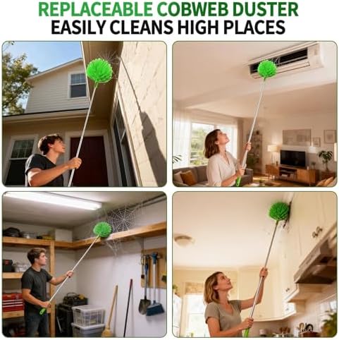Cobweb Duster with Extension Pole, Washable Cleaning Duster Kit with 3 Duster - Image 4