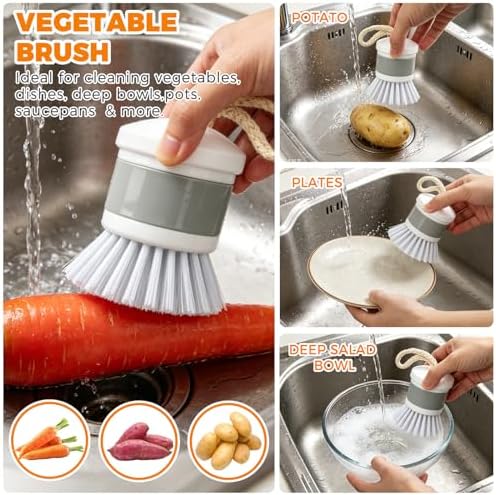 3 Pack Kitchen Cleaning Brush Set, Dish Brush, Extra Long 14.3 inch Bottle - Image 3