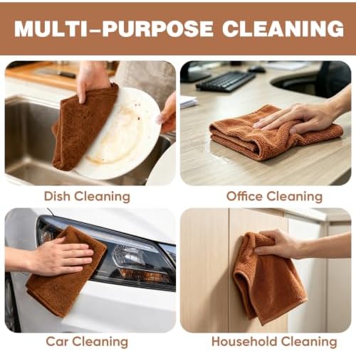 TEAWOO 10 PCS Brown Microfiber Cleaning Cloths - Image 5