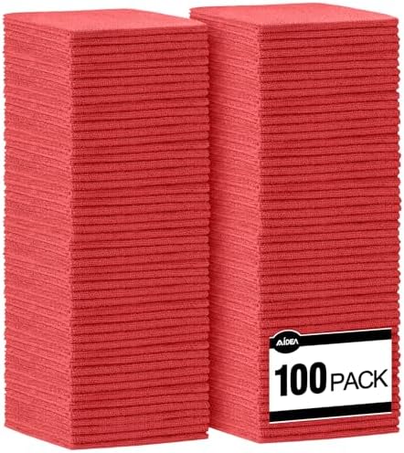 AIDEA Microfiber Cleaning Cloth Red-100PK, Shop Towels 12×12" by AIDEAHOME