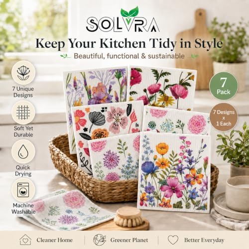 7 Pcs Flower Print Swedish Dishcloths - Image 5