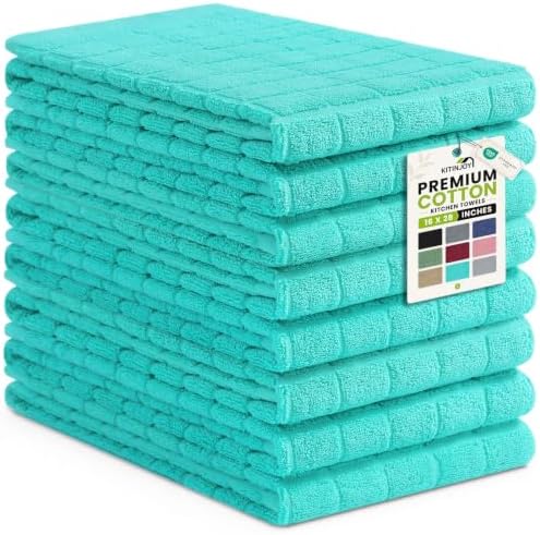 Kitinjoy Premium Cotton Check Kitchen Towels 8 Pack by Kitinjoy