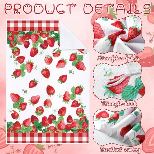 Bencailor 4 Pcs Strawberry Kitchen Towels Berry Hand Dish Towels Gift - Image 5