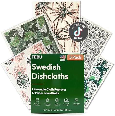 FEBU Swedish Dishcloths for Kitchen, 5 Pack by FEBU