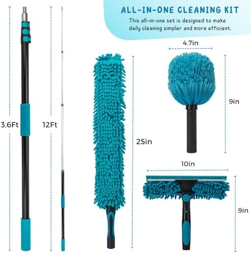 Cobweb Duster with 5-12 Ft Extension Pole, Spider Web Cleaning Brush - Image 6
