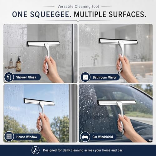 Shower Squeegee for Glass Doors, Stainless Steel Bathroom Squeegee - Image 5