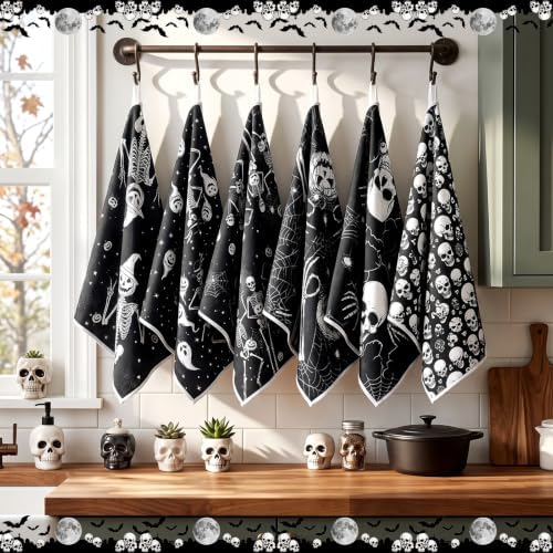 Redbaker 6 Pcs Halloween Kitchen Towels, Skull Goth Dishcloth - Image 6