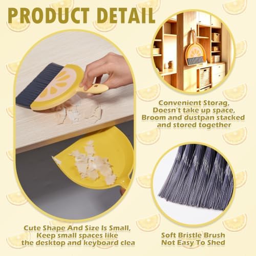 1 Set Small Broom Brush & Dustpan Set Table Cleaning Lemon - Image 3