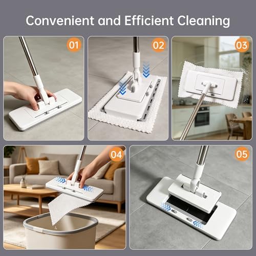 2‑in‑1 Snap Grip Mini Mop with 5 Reusable Cloths, Zero Touch No Wash Lazy Mop - Image 3