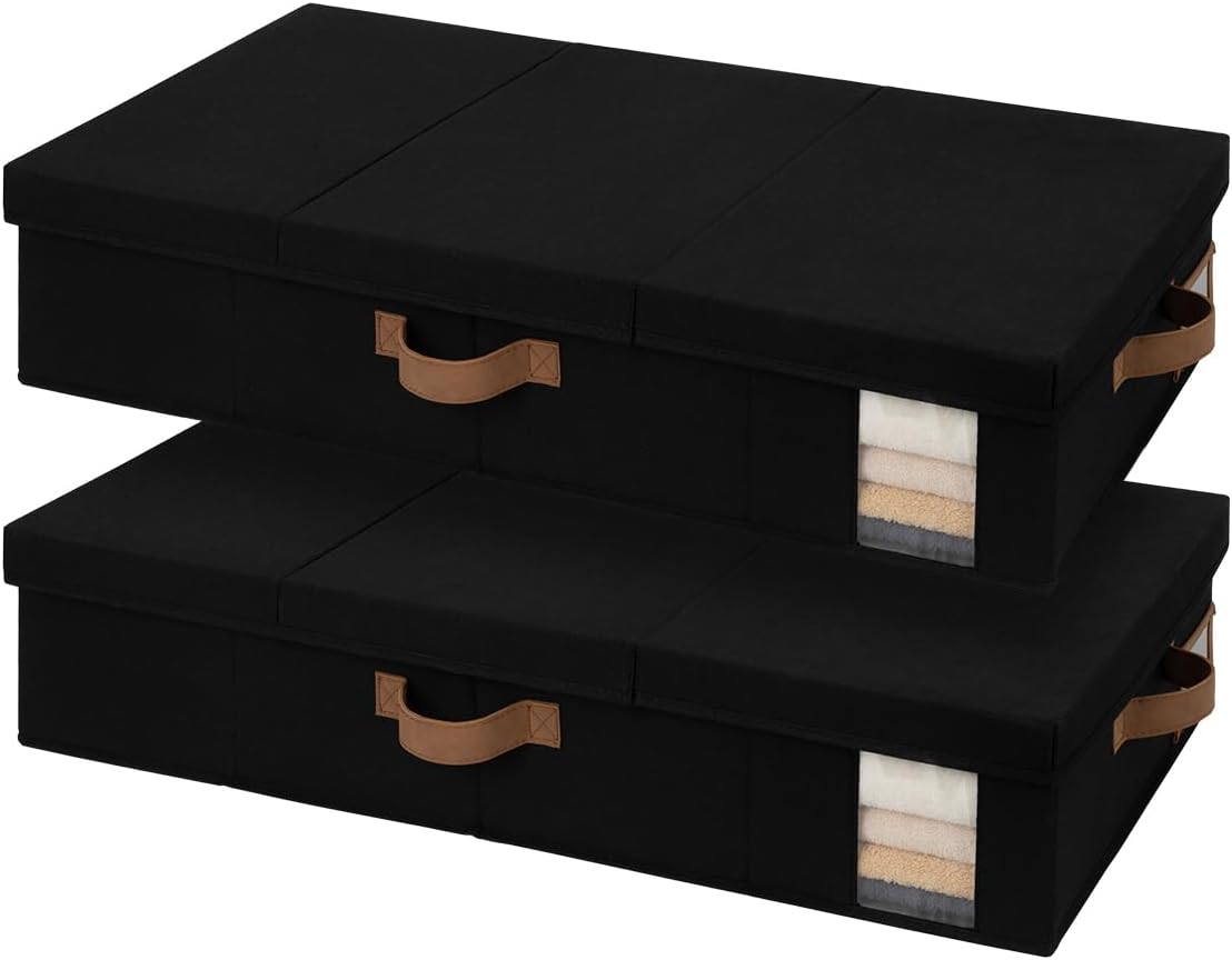 StorageWorks 2-Pack Large Under Bed Storage Bins with Lids, Underbed Storage Containers with Handles and Label Holder, Closet Organizer for Clothes, Blankets, Sweater