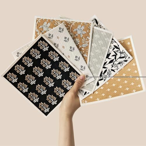 RECYCO Swedish Dishcloths for Kitchen | 6 Pack Heritage Florals Neutral by RECYCOHOMECOLLECTION