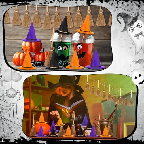 WinnerWhy 48 Pcs Mini Witch Hat Broom Set, 1.97 Inches - Image 6
