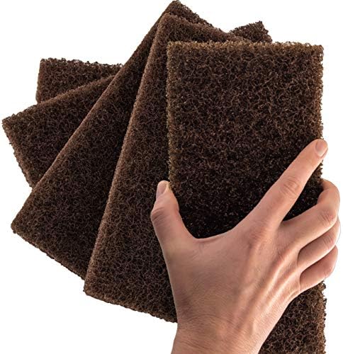 Heavy Duty XL Brown Scouring Pad 5 Pack. 10 x 4.5in Large Multipurpose Nylon by Pro-Grade+Cleaning+Supplies
