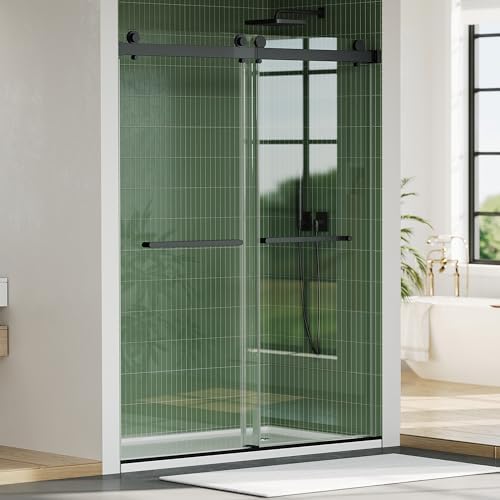 Frameless Sliding Shower Door, 60x74 Inches, 6mm Tempered Glass & Matte Black - Image 2