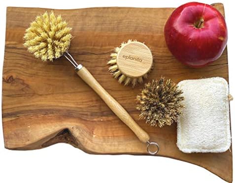 eplanita Natural Dish Brush, 3 Replacement Heads, Kitchen Eco Bamboo Scrubber - Image 4