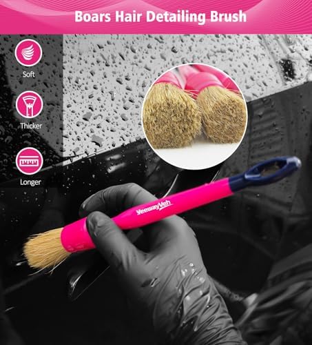 YeewayVeh 6PCS Car Detailing Brush Set, Boars Hair & Ultra Soft - Image 2